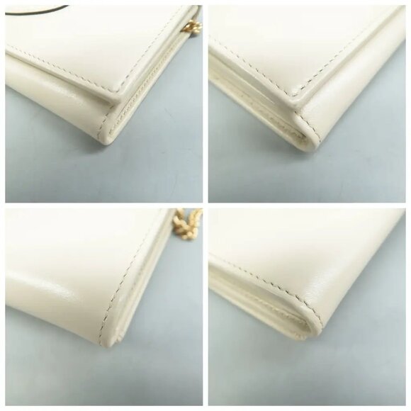 100% Authentic GUCCI Horsebit 1955 Chain Wallet White Leather Shoulder Bag - Picture 7 of 12